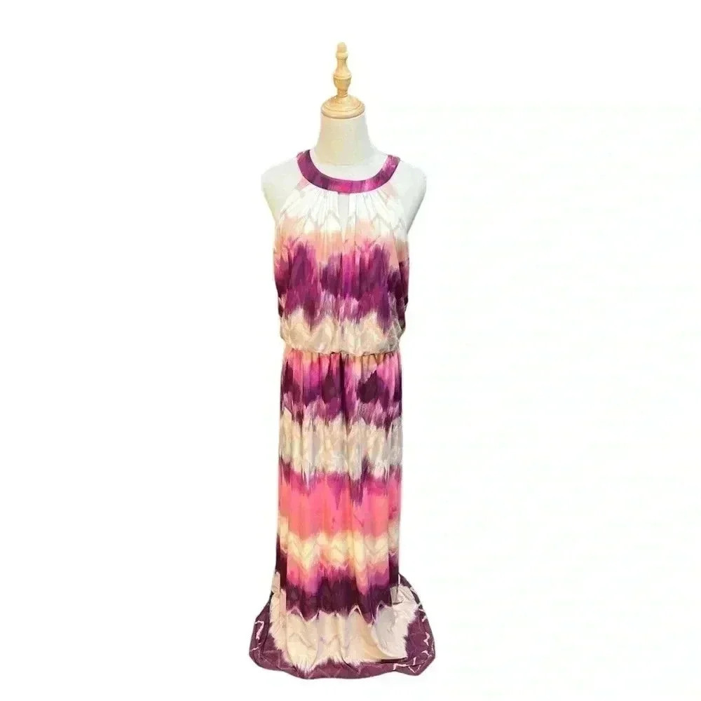 Londontime Sleeveless Key Hole Elastic Waist Maxi Tie Dye Dress Size 12